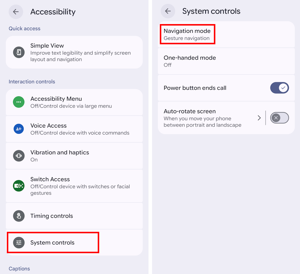 Tap System controls then Navigation mode